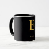 Mug noir lettre E or | Mug à monogramme minimalist (Devant gauche)