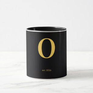 Mug noir lettre O dorée   Mug à monogramme minimal