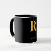 Mug noir lettre R dorée | Mug à monogramme minimal (Devant gauche)