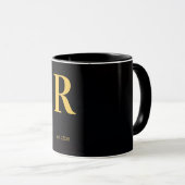 Mug noir lettre R dorée | Mug à monogramme minimal (Devant droit)