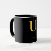 Mug noir lettre U dorée | Mug à monogramme minimal (Devant gauche)