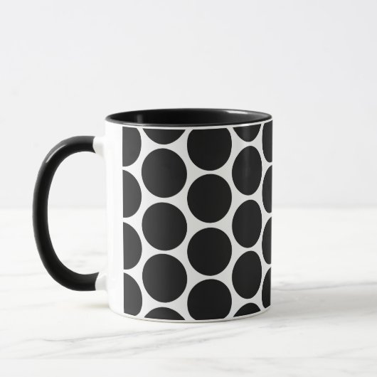 MUG NOIR MODERNE, POIS BLANCS (Gauche)