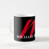 Mug Noir moderne rouge monogramme professionnel (Devant gauche)