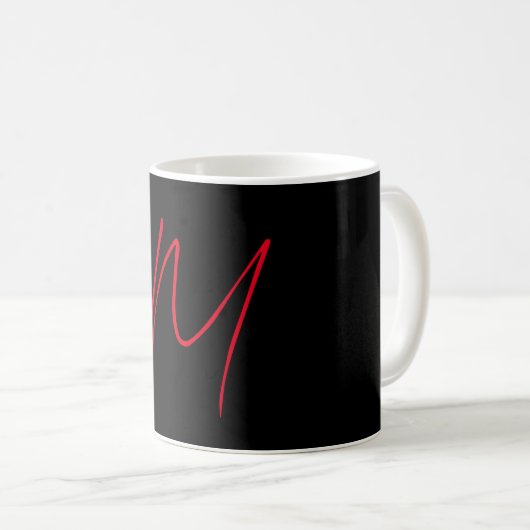 Mug Noir moderne rouge monogramme professionnel (Devant droit)