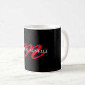 Mug Noir moderne rouge monogramme professionnel (Devant droit)