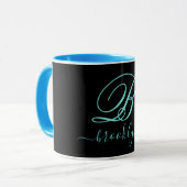 Mug Noir moderne Turquoise manuscrit Monogramme (Devant gauche)