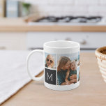 Mug Noir | Monogramme Grille Collage photo<br><div class="desc">Ce simple design personnalisé de tasse photo met 6 de vos snaps favoris avant et centre, avec un monogramme initial unique de chaque côté. Customisez avec six photos carrés d'amis, d'enfants, de petits-enfants, d'animaux de compagnie ou de vos endroits préférés, avec votre initiale en lettres blanches sur un carré noir...</div>