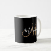 Mug Noir Monogramme Or élégant Nom de script élégant (Devant droit)