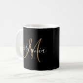 Mug Noir Monogramme Or élégant Nom de script élégant (Devant gauche)