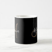 Mug Noir Monogramme Or élégant Nom de script élégant (Centre)