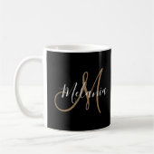 Mug Noir Monogramme Or élégant Nom de script élégant (Gauche)