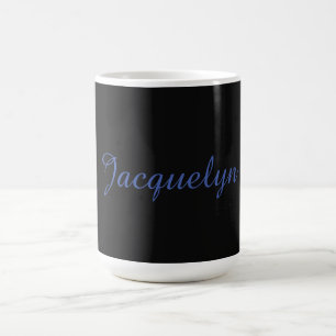 Mug Noir Neutre & Bleu Plaine Élégant Moderne Nom prop