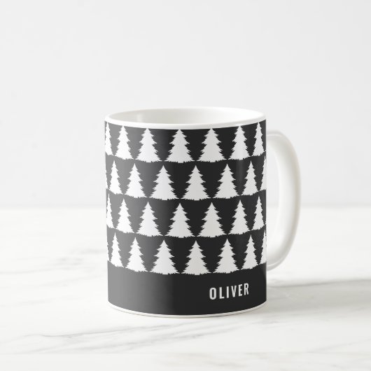Mug Noir noir rétro Noël moderne minimal unique (Devant droit)