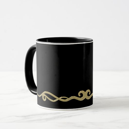Mug Noir-noir, simplement élégant avec une fioriture d (Devant gauche)