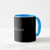 Mug Noir-noir, simplement élégant, garniture bleue, (Devant droit)