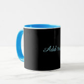 Mug Noir-noir, simplement élégant, garniture bleue, (Devant gauche)