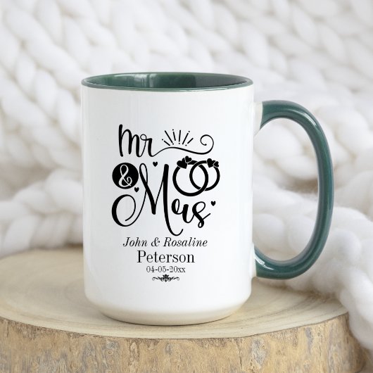 Mug Noir Nom Rustique Date Mariage Couple Faire-part