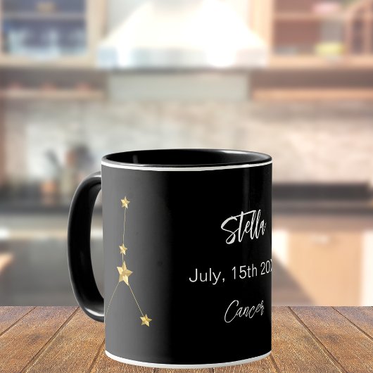 Mug Noir or Cancer étoile constance anniversaire