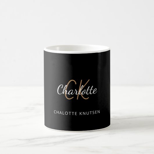 Mug Noir or monogramme initiales script élégant (Centre)