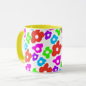 Mug Noir rétro Arc-en-ciel couleur Fleurs Motif (Devant gauche)