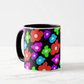 Mug Noir rétro Arc-en-ciel couleur Fleurs Motif (Devant gauche)