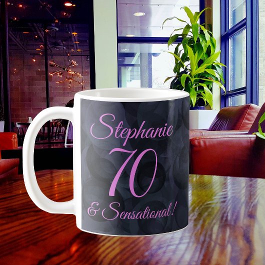 Mug Noir rose 70 et Anniversaire sensationnel