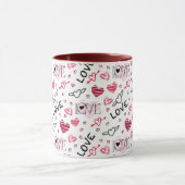 Mug Noir rose Coeurs Marroon Aimer Motif (Centre)