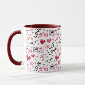 Mug Noir rose Coeurs Marroon Aimer Motif (Gauche)