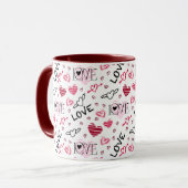 Mug Noir rose Coeurs Marroon Aimer Motif (Devant gauche)