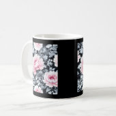 Mug noir & rose élégant vintage Floral (Devant gauche)