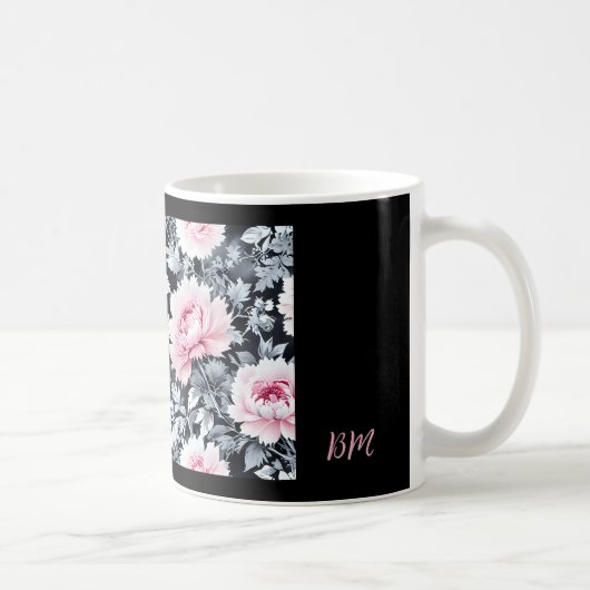 Mug noir & rose élégant vintage Floral (Droite)