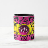 MUG NOIR ROSE OR FUCHSIA DAMASK MONOGRAMME DE STONE (Centre)