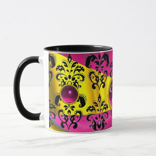 MUG NOIR ROSE OR FUCHSIA DAMASK MONOGRAMME DE STONE (Gauche)