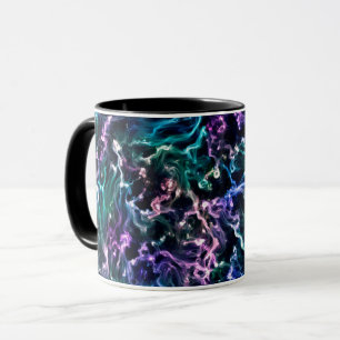 Mug Noir rose Turquoise Cosmique Abstrait Fluide Nebul