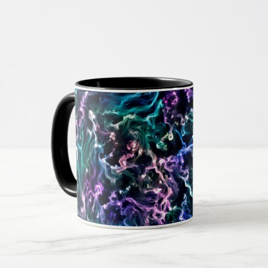 Mug Noir rose Turquoise Cosmique Abstrait Fluide Nebul (Devant gauche)