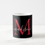 Mug Noir Rouge Bourgogne Monogramme Girly Script éléga<br><div class="desc">Élégant Noir Maroon Rouge Bourgogne Monogramme Fille Script élégant Café Mug</div>