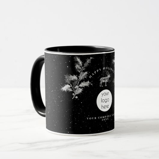 Mug Noir Rustique Blanc Vacances Affaires Logo Noël (Devant gauche)