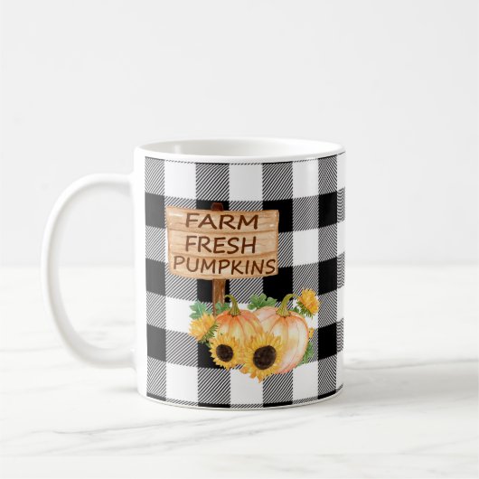 Mug Noir rustique et blanc plaid avec Citrouilles auto (Gauche)