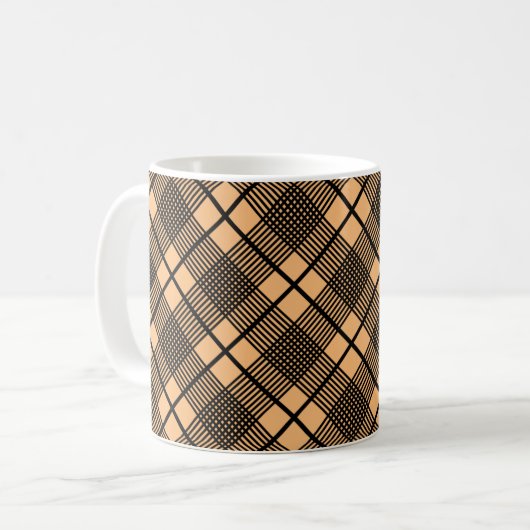 Mug Noir sur Camel Brown Plaid Motif Glen (Devant gauche)