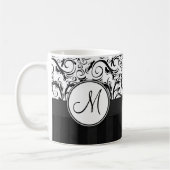 Mug Noir sur les mèches, les rayures et le monogramme (Gauche)