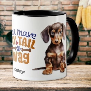 Mug Noir Tan Dachshund Puppy Vous Faites Ma Queue