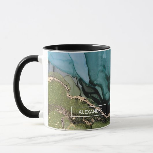 Mug Noir Turquoise Metallic Art Abstrait (Gauche)