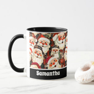 Mug Noir Vintage Père Noël Tartan Plaid Noël
