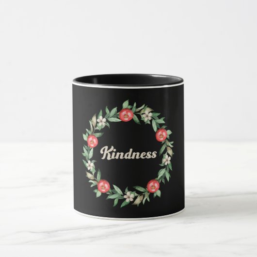 Mug noire avec grenade rose Wreath-Peace Imprimer (Centre)