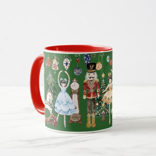 Mug Noisette Vintage Noël Rouge Vert (Devant gauche)