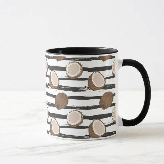 Mug Noix de coco sur le motif grunge de rayures (Droite)