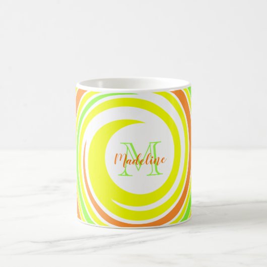 Mug Nom Abstrait du monogramme  vert orange (Centre)