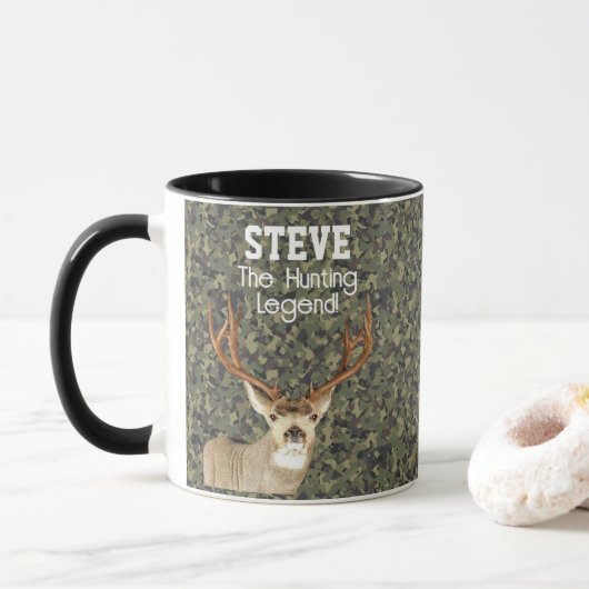 Mug Nom amusant Mule Deer Chasse Légende Sports Camo (Avec donut)