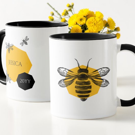 Mug Nom Année Rucher Jaune Abeille Mignonne pour A