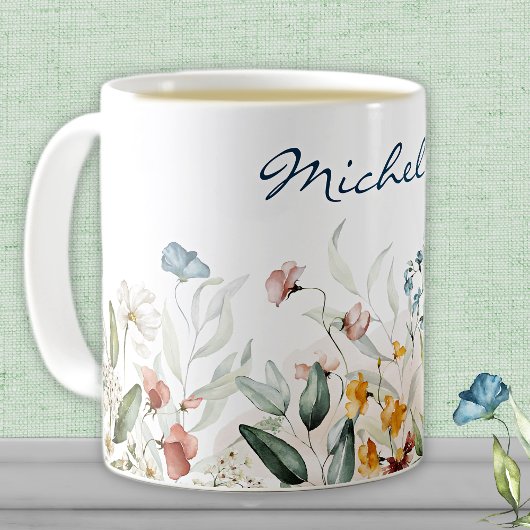 Mug Nom, Aquarelle Fleur sauvage Florals 11oz